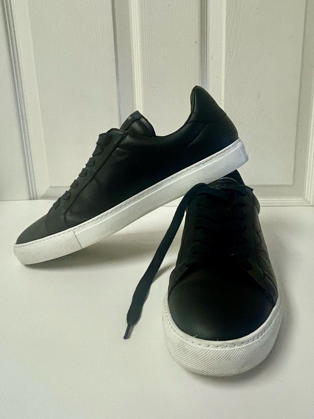 Zadig & Voltaire Black Leather Low-Top Sneakers with White Sole